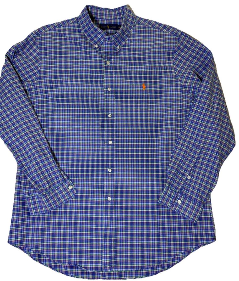 Polo Ralph Lauren Button Down Plaid Oxford Shirt Blue Long Sleeve XL Preppy